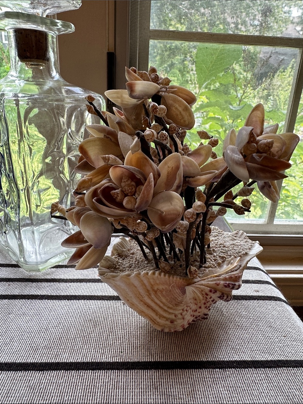 Vintage 1960s handmade seashell floral arrangement